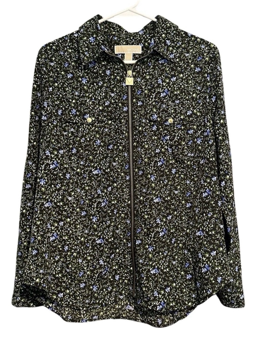 MICHAEL Michael Kors Floral Lock Zip Camp Shirt Women’s L